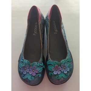 S1 SOCOFY Slip On Shoes Womens Sz US 9 EUR 40 Floral Pink Purple Aqua  Eclectic